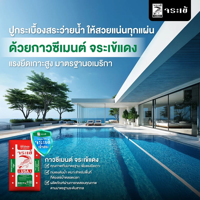 จระเข้แดง ปูกระเบื้องสระว่ายน้ำ