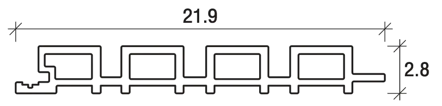 ขนาดหน้าตัดไม้ตกแต่งเซาะร่อง 21.9 x 2.8 ซม.