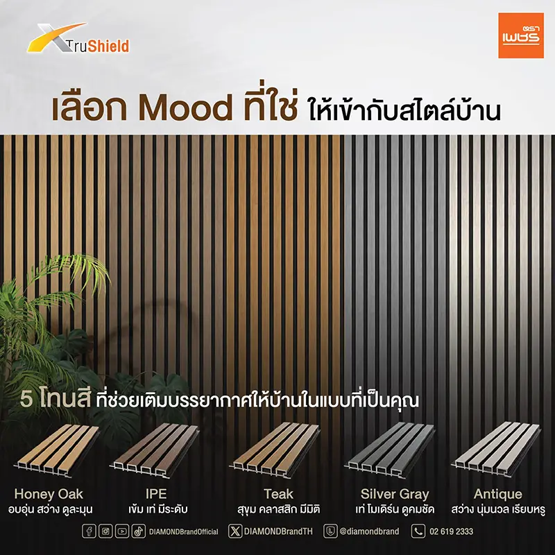 TruShield เลือก Mood ที่ใช่ ให้เข้ากับสไตล์บ้าน 5 โทนสี ที่ช่วยเติมบรรยากาศให้บ้านในแบบที่เป็นคุณ Honey Oak IPE Teak Silver Gray Antique